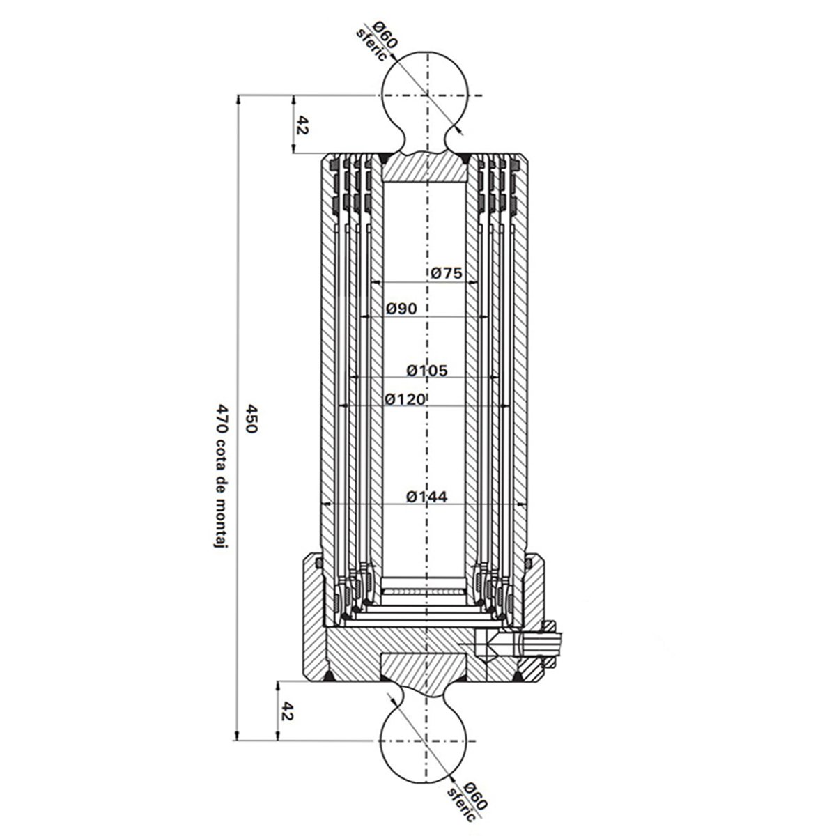 Cilindru hidraulic basculare telescopic remorca 7T 4 trepte